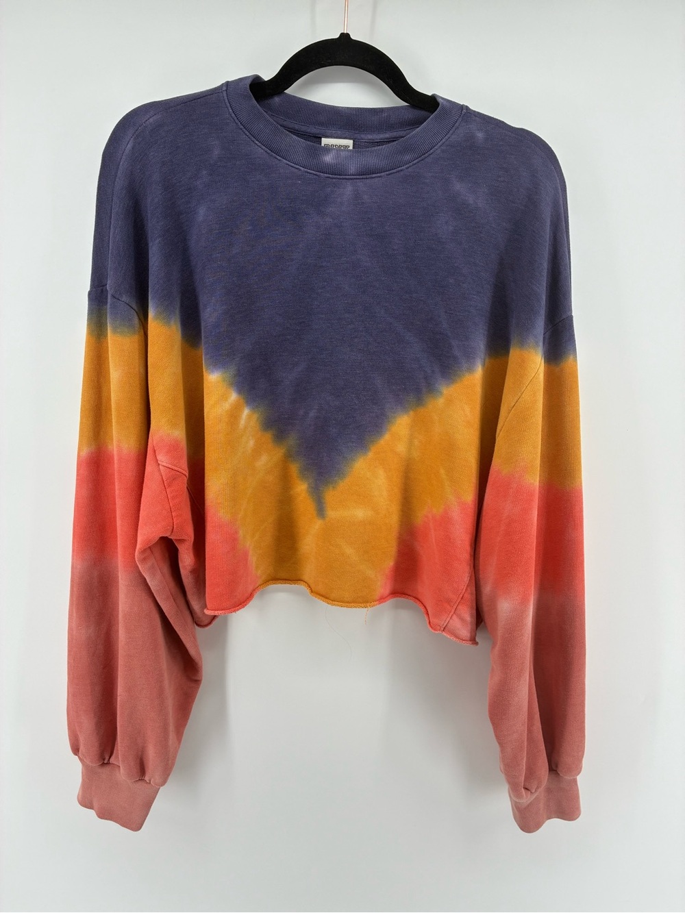 PINK Victoria's Secret Cropped Tie-Dye Crewneck in Navy, Mustard & Coral
